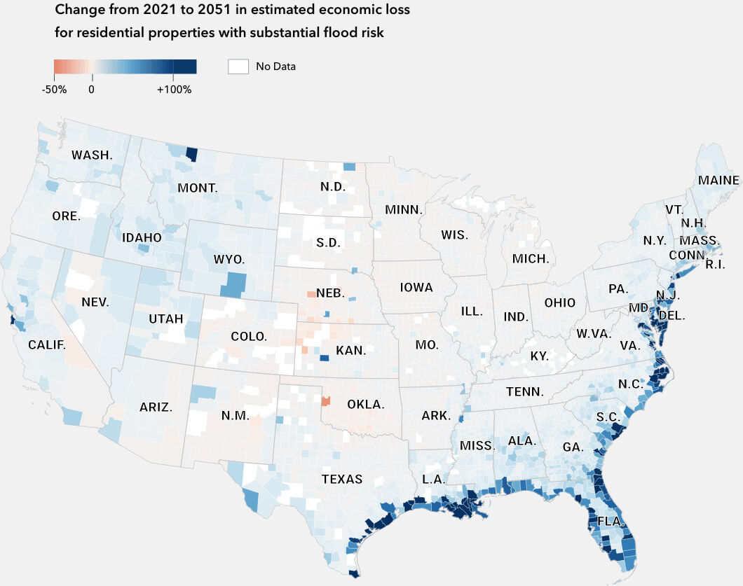 Flooding Projections from 2021 to 2051 in United States