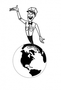 Cartoon on a man standing on the earth